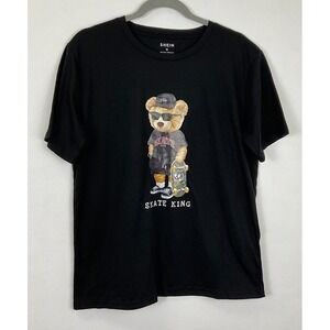 Shein Mens Skate King Teddy Bear‎ Graphic T-Shirt Black Short Sleeve Medium